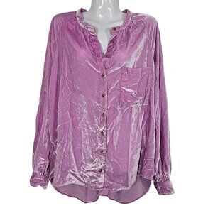 Anthropologie Pilcro & The Letterpress Pink Velvet Button-Up Blouse XL